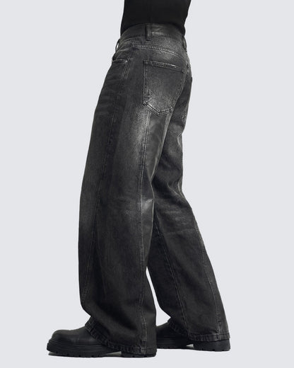 Washed Patchwork Curved Faded Denim Jeans WN27895