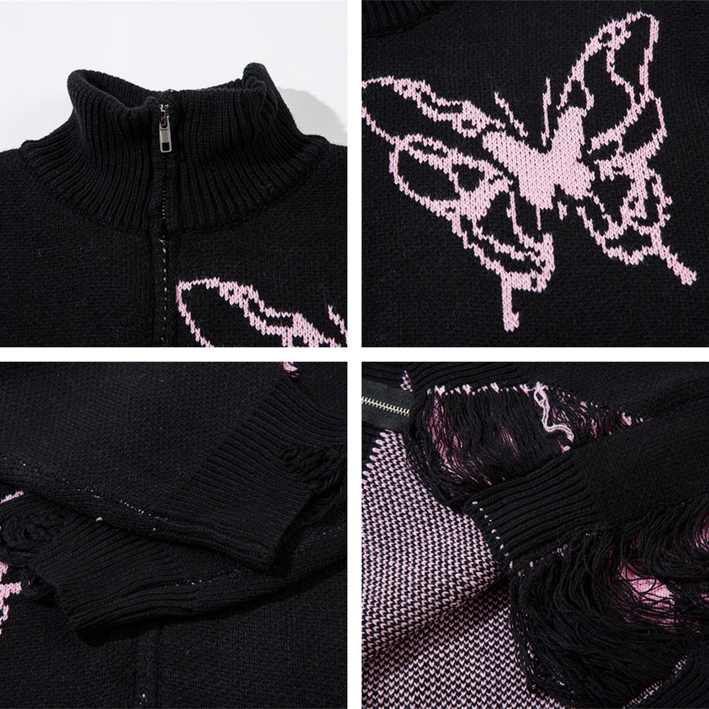 Butterfly Jacquard Zipper Knit Cardigan WN11199