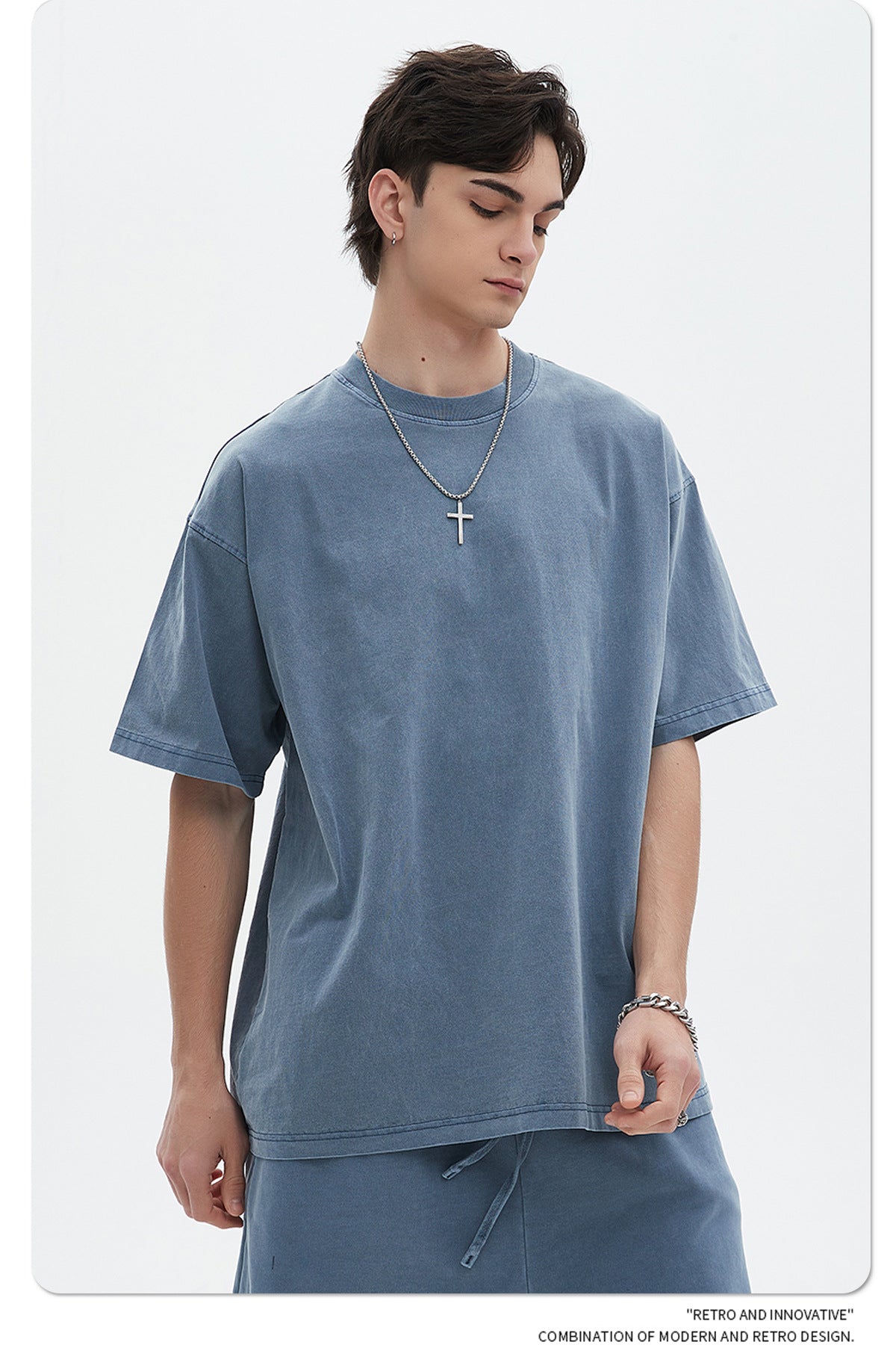 Oversize Washed Short-sleeve-T-shirt & Washed Short Sweatpants Setup WN6633