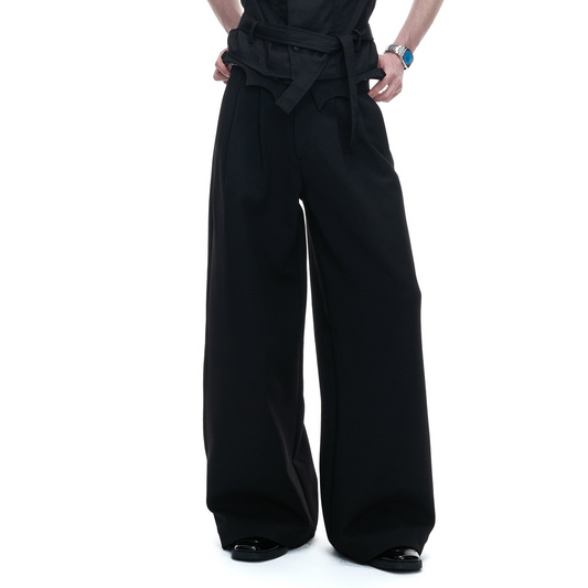 Irregular Fold-Over Waist Embroidery Wide Leg Pants WN27032