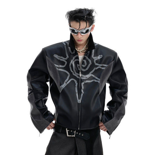 Deconstruction Studded Totem PU Leather Jacket WN20522