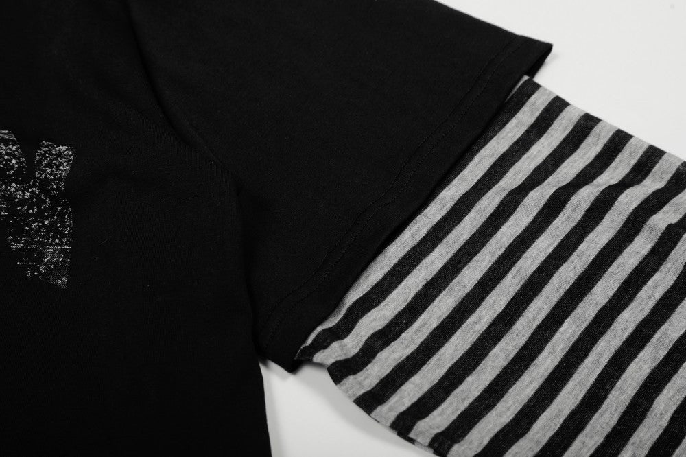 Fake Layered Stripe Graphic Long Sleeve T-Shirt WN28013