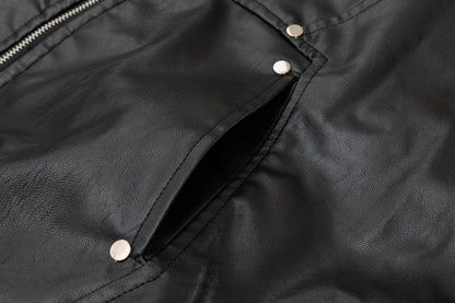 PU Leather Detachable Fur Collar Padded Parker Jacket WN11312