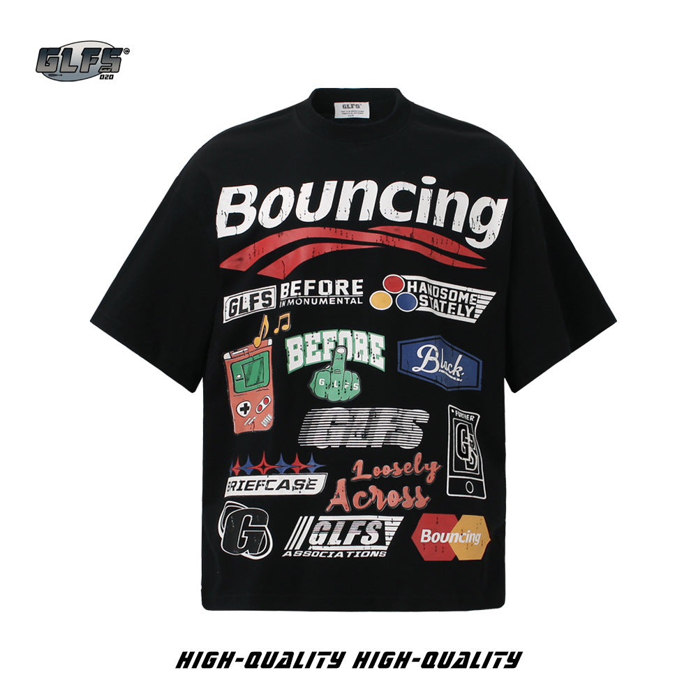 Sticker Graffiti Letter Short Sleeve T-Shirt WN26603