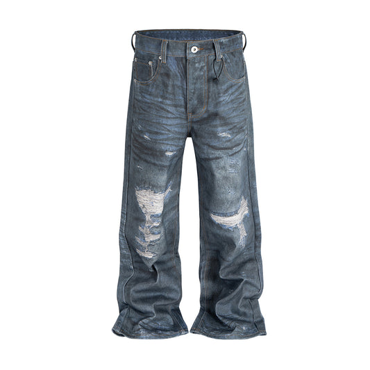 3D Print Washed Strait-Leg Denim Jeans WN11347