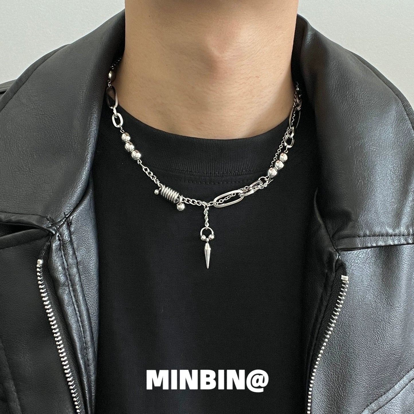 Bead Rivet Titanium Steel Necklace WN19220