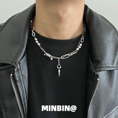 Bead Rivet Titanium Steel Necklace WN19220