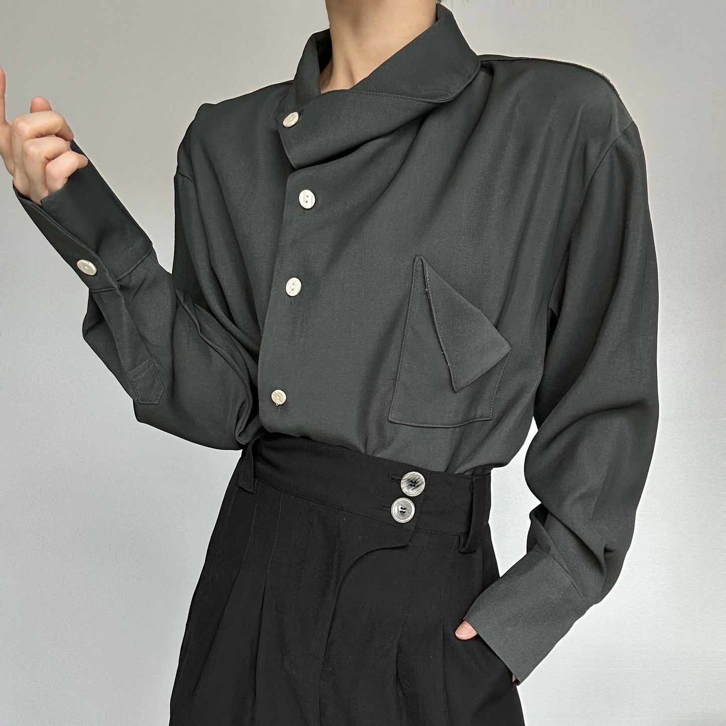 Asymmetric Neckline Long Sleeve Shirt WN19633