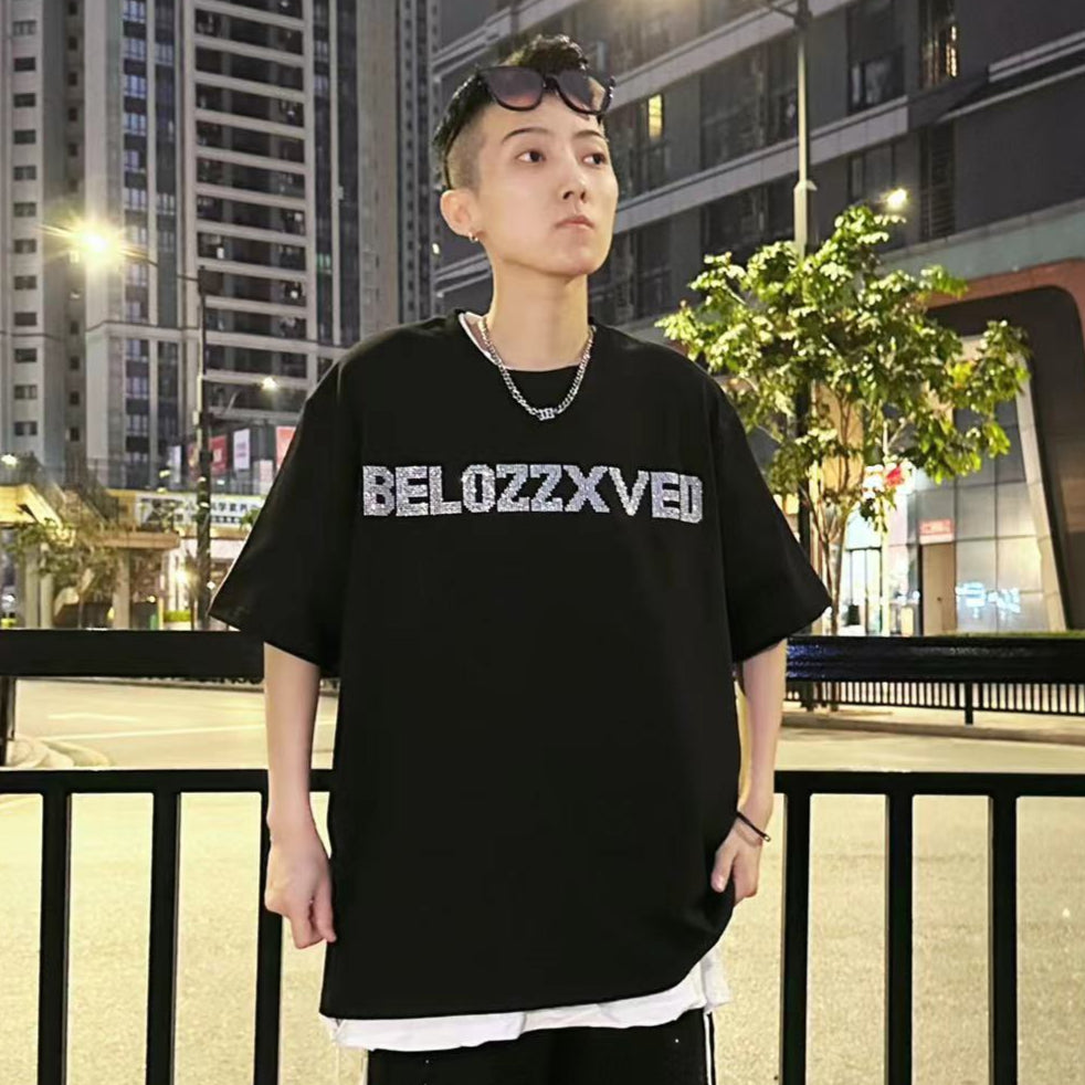 Rhinestone Heart Heavyweight Oversize Short Sleeve T-Shirt WN20692