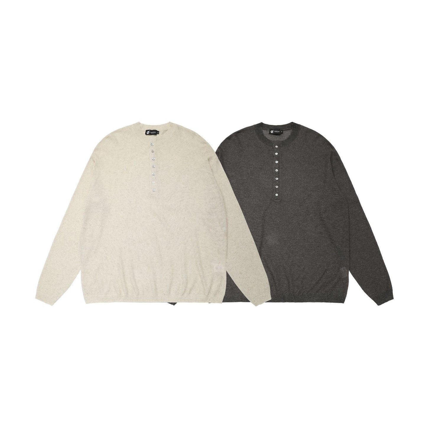 Openwork Linen Henley Neck Knit Sweater WN25712