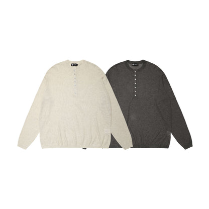 Openwork Linen Henley Neck Knit Sweater WN25712