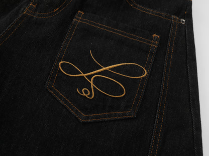 Embroidery Wide Leg Half Denim Jeans Pants WN26089