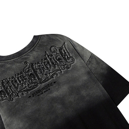 Gradient Rhinestone Logo Print Short Sleeve T-Shirt WN25802