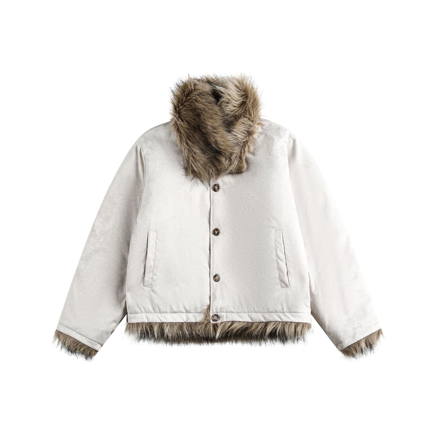 Front Button Fake Fur Collar Puffer Jacket WN21905