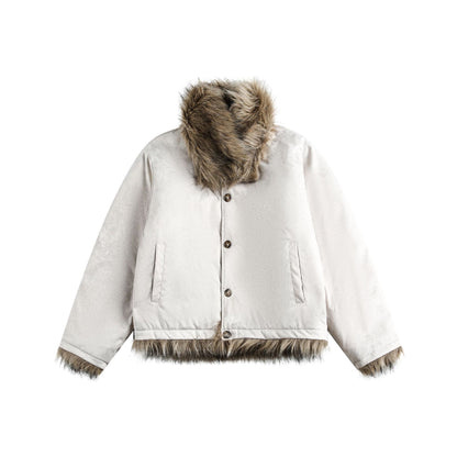 Front Button Fake Fur Collar Puffer Jacket WN21905