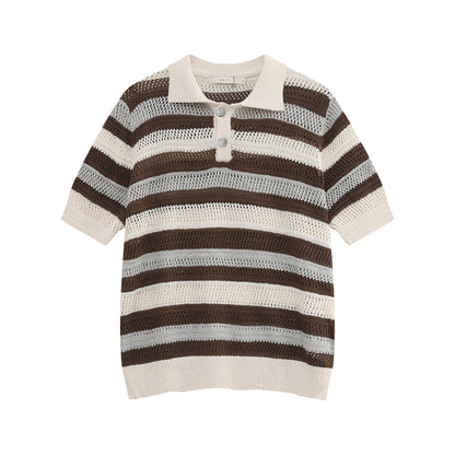 Openwork Border Knit Polo Short Sleeve Shirt WN25020