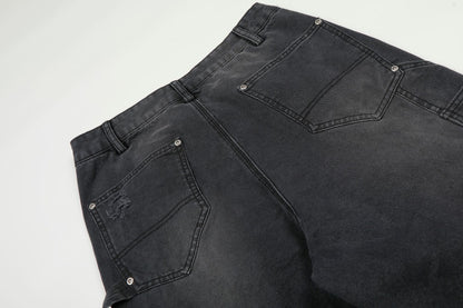 Washed Damage Wide Leg Denim Jeans WN26058