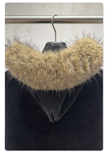 Fake Fur Collar Fleece Lining Zipper Hoodie WN23118