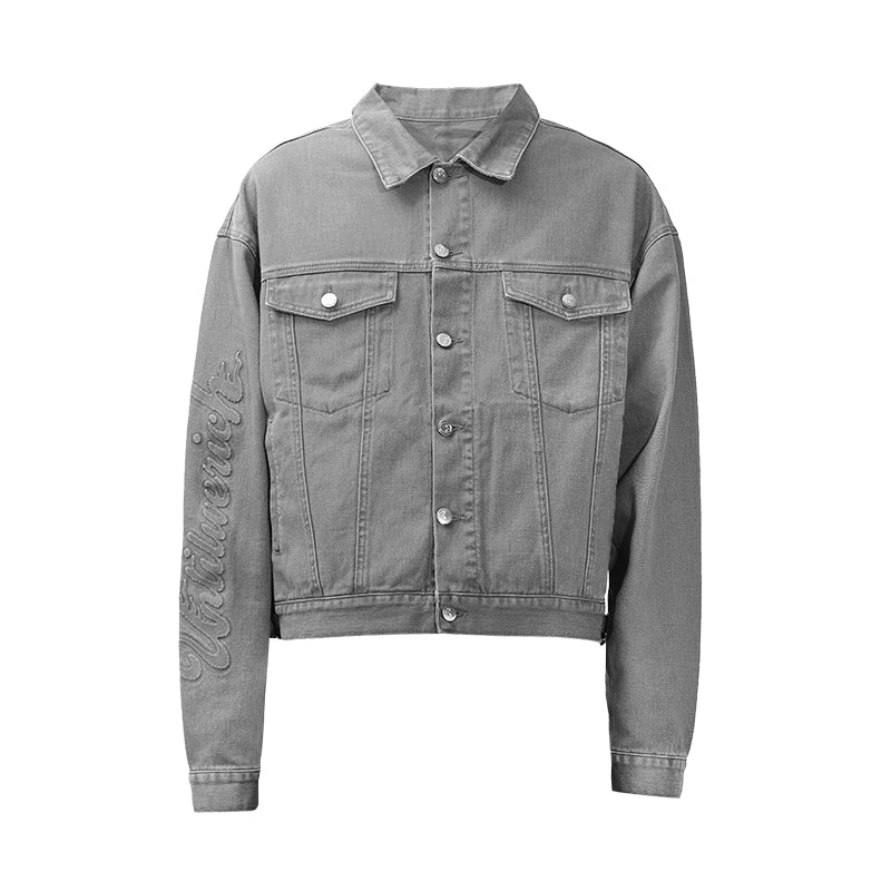 Embossed Washed Oversize Short Denim Jacket WN17793
