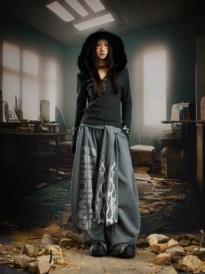 Letter Print Fake Fur Pullover Hoodie WN21375