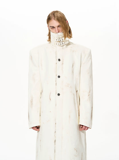 Paint Damage Stand Neck Fake Fur Coat WN22640