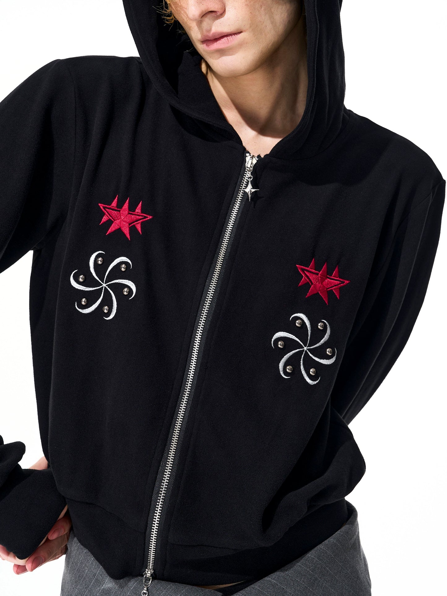 Warm Velour Hand Embroidery Short Zipper Hoodie & Cardigan WN21831