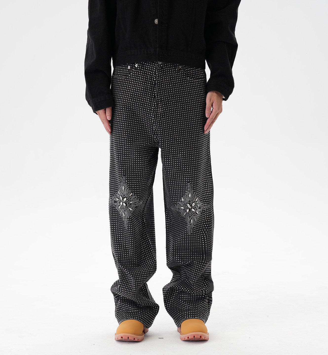 Rhinestone Straight Denim Jeans WN24338