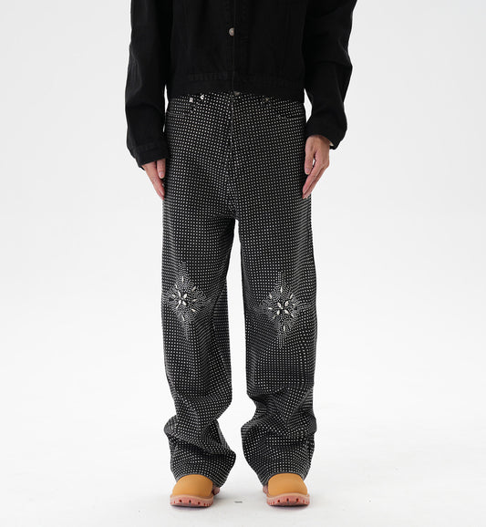 Rhinestone Straight Denim Jeans WN24338