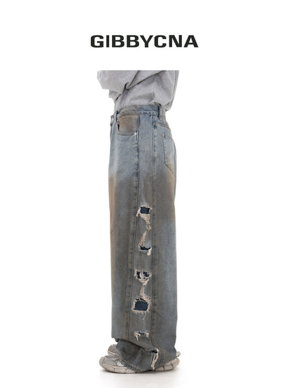 Damage Wide Leg Denim Jeans WN8017