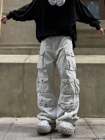 Multi-Pocket Straight Wide Leg Cargo Pants WN24384