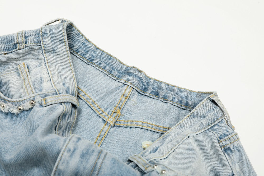 Rhinestone Studded High-Waist Wide Leg Denim Jeans WN27911