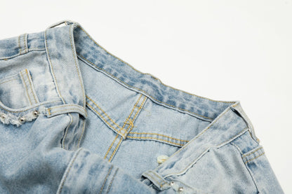 Rhinestone Studded High-Waist Wide Leg Denim Jeans WN27911