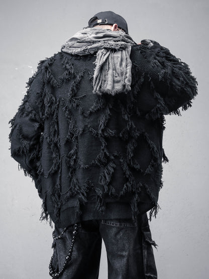 Texture Tassel Oversize Knit Sweater WN22553