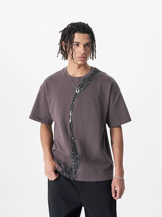 Zipper Deconstruction Patchwork Short Sleeve T-Shirt WN17532