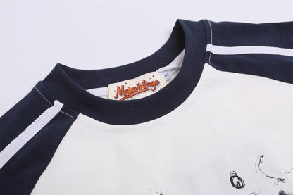 Anime Color Block Raglan Sleeve Short Sleeve T-Shirt WN26865