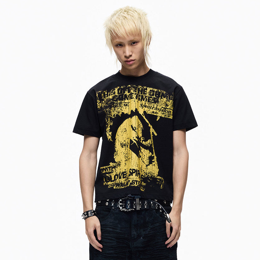 Rock Band Print Washed Cropped Short Sleeve T-Shirt WN27353