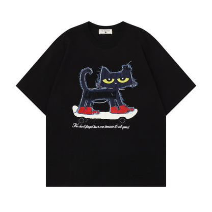 Cat Applique Embroidery Short Sleeve T-Shirt WN25665