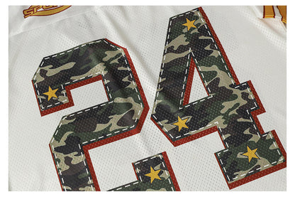 V-Neck Mesh Camouflage Number Short Sleeve T-Shirt WN26573