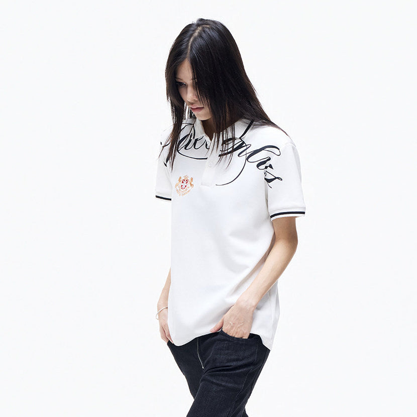Contrast Script Print Embroidery Polo Collar Short Sleeve T-Shirt WN27292