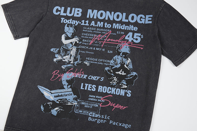 Washed Graphic Letter Print Short Sleeve T-Shirt WN25765