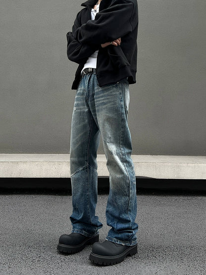 Washed Lightning Pattern Flare Denim Jeans WN19534