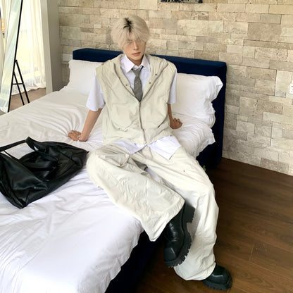 Hooded Sleeveless Vest Jacket & Cargo Pants Setup WN19785