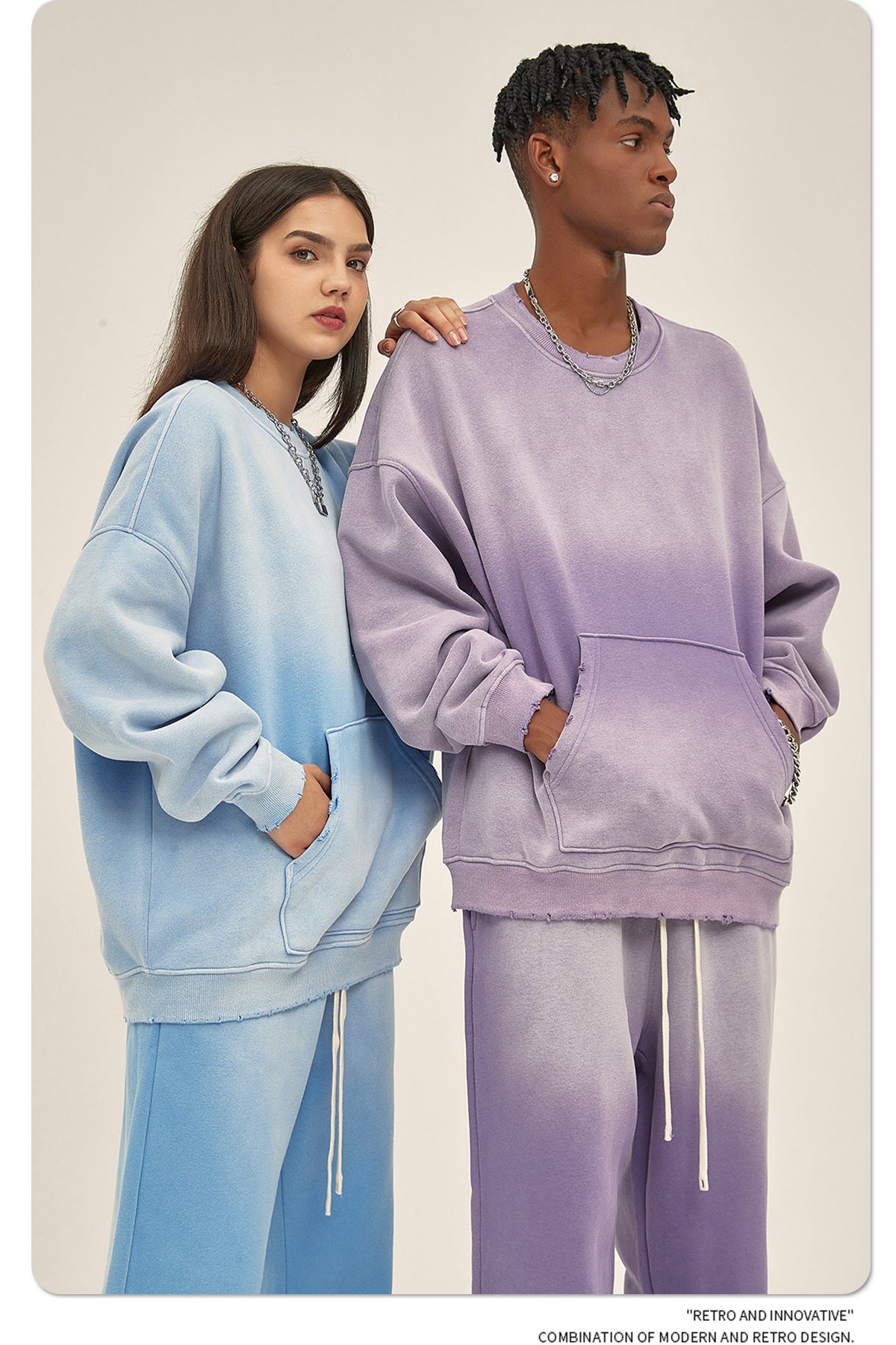 Fleece Lining Spray-dye Damage Oversize Sweatshirt WN9967