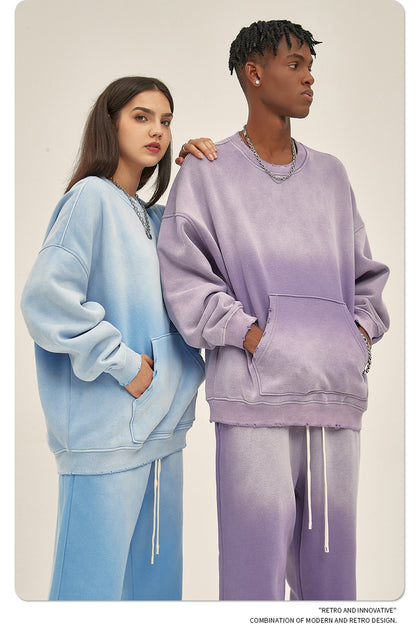 Fleece Lining Spray-dye Damage Oversize Sweatshirt WN9967