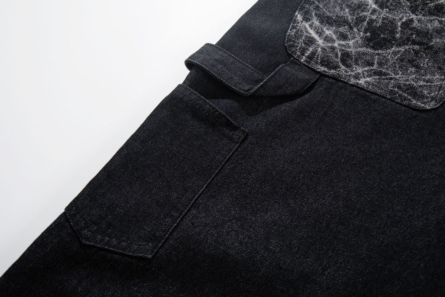 Double Waist Marble Panel Wide Leg Denim Jeans WN25907