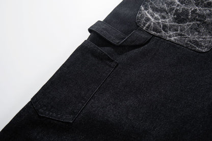 Double Waist Marble Panel Wide Leg Denim Jeans WN25907