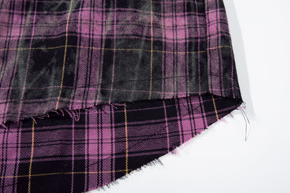 Washed Tie-Dye Plaid Short Sleeve Shirt WN25748