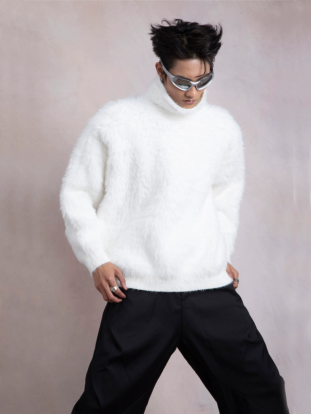 Fake Fur High Neck Knit Sweater WN9279