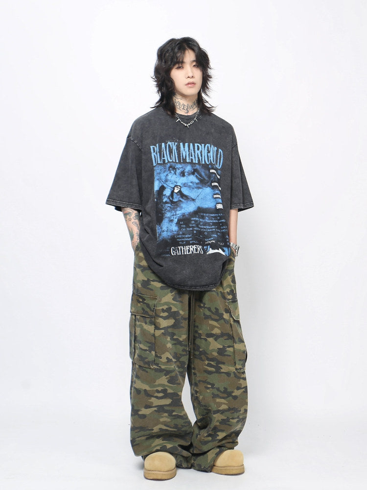 Washed Graphic Print Oversize Short Sleeve T-Shirt WN24437
