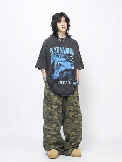 Washed Graphic Print Oversize Short Sleeve T-Shirt WN24437